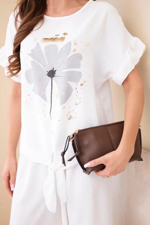 Komplet damski wiskozowy z bluzką z nadrukiem i spodniami biały