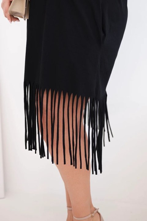 Sukienka damska bawełniana z dekoltem V i frędzlami na dole czarna