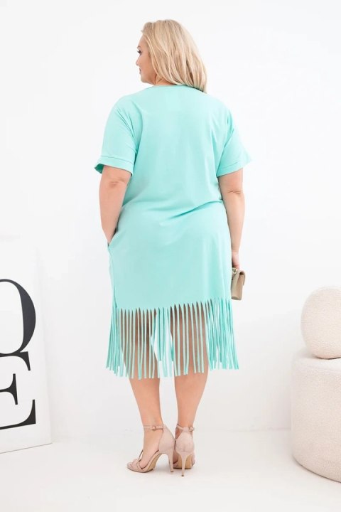 Sukienka damska bawełniana z dekoltem V i frędzlami na dole miętowa