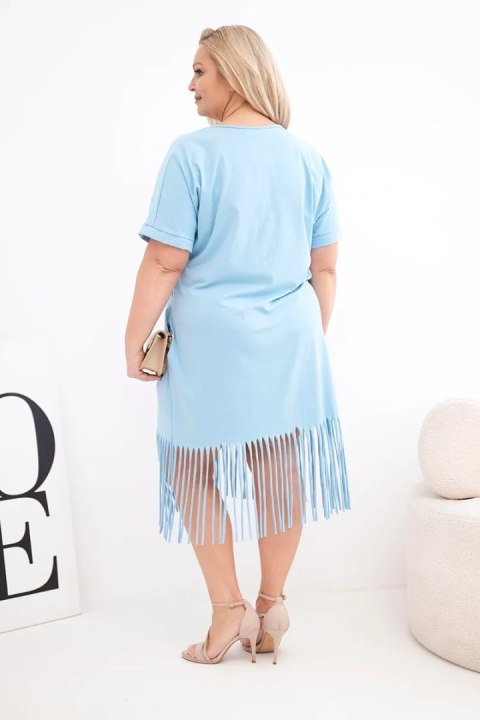 Sukienka damska bawełniana z dekoltem V i frędzlami na dole niebieska
