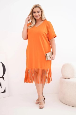 Sukienka damska bawełniana z dekoltem V i frędzlami na dole pomarańczowa