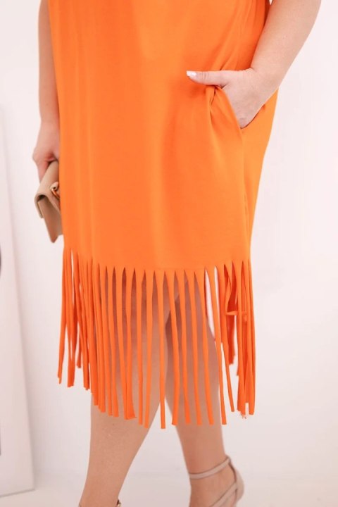 Sukienka damska bawełniana z dekoltem V i frędzlami na dole pomarańczowa