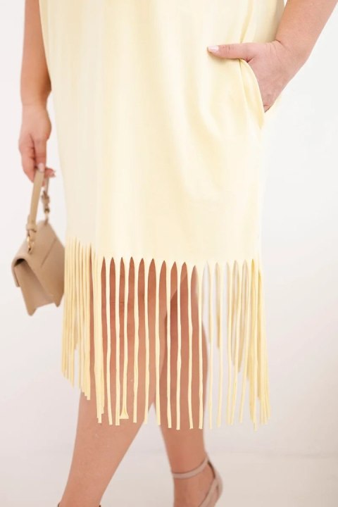 Sukienka damska bawełniana z dekoltem V i frędzlami na dole żółta