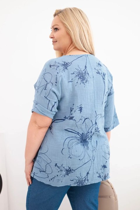 Bluzka damska bawełniana Plus Size z krótkim rękawem i kieszenią jeansowa