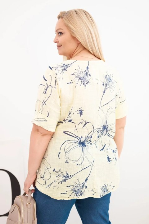 Bluzka damska bawełniana Plus Size z krótkim rękawem i kieszenią żółta