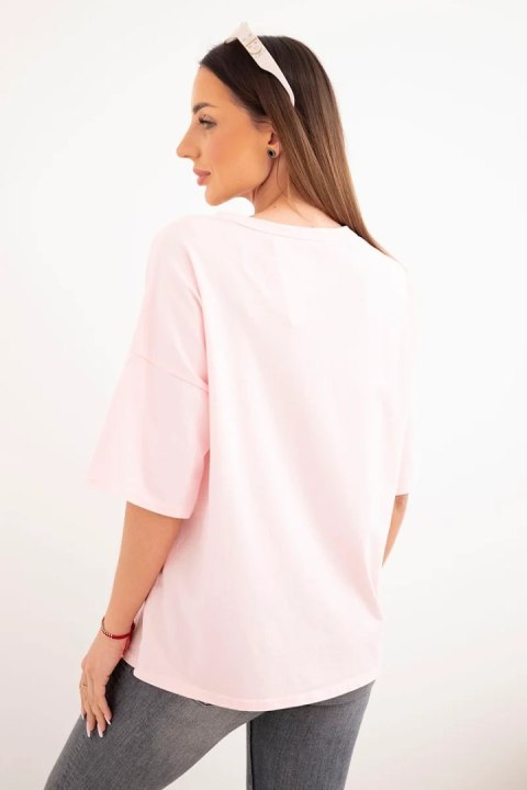 Bluzka damska bawełniana oversize z kwiatowym nadrukiem cukierkowy róż