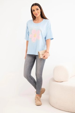 Bluzka damska bawełniana oversize z kwiatowym nadrukiem niebieska