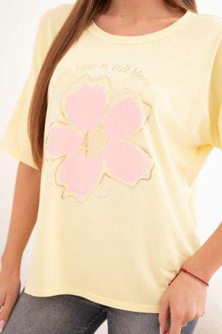 Bluzka damska bawełniana oversize z kwiatowym nadrukiem żółta
