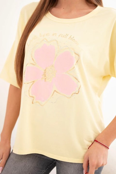 Bluzka damska bawełniana oversize z kwiatowym nadrukiem żółta
