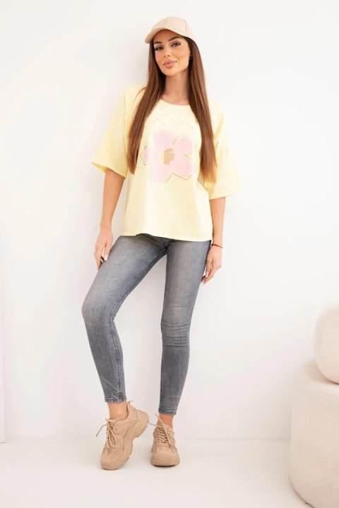 Bluzka damska bawełniana oversize z kwiatowym nadrukiem żółta