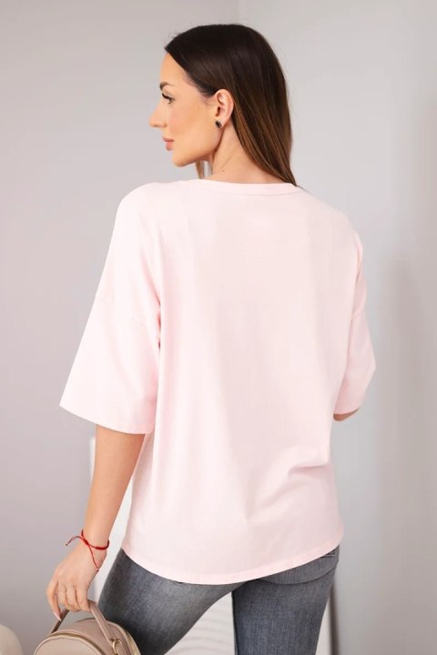 Bluzka damska bawełniana oversize z nadrukiem "Dog Fashion" cukierkowy róż