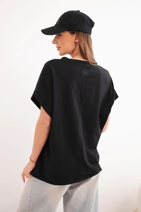 Bluzka damska bawełniana z dekoltem V i krótkim rękawem czarna