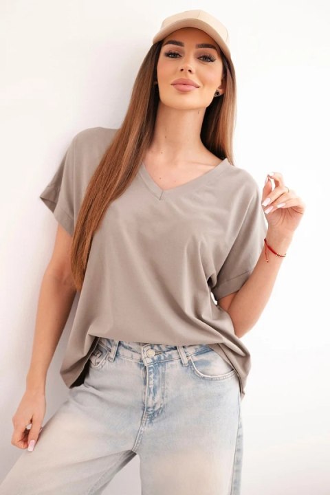 Bluzka damska bawełniana z dekoltem V i krótkim rękawem fango