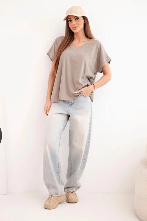 Bluzka damska bawełniana z dekoltem V i krótkim rękawem fango