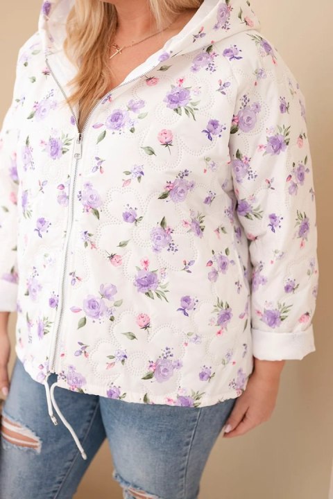 Kurtka damska wiosenna Plus Size w drobnym wzorem w kwiaty fioletowa