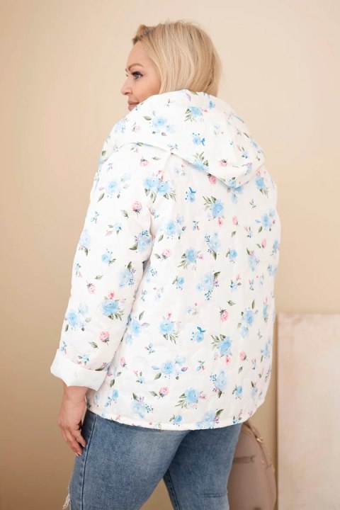Kurtka damska wiosenna Plus Size w drobnym wzorem w kwiaty niebieska