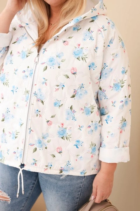 Kurtka damska wiosenna Plus Size w drobnym wzorem w kwiaty niebieska
