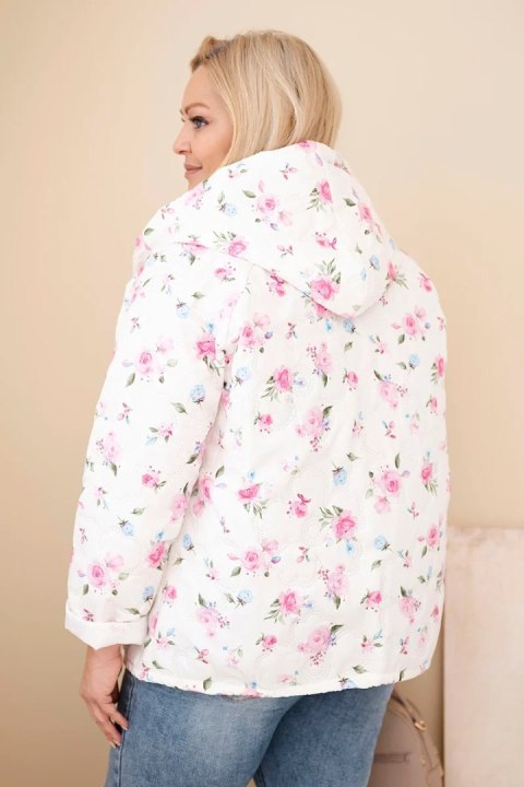 Kurtka damska wiosenna Plus Size w drobnym wzorem w kwiaty różowa