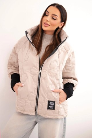 Kurtka damska wiosenna pikowana z ozdobnym tłoczeniem i zamkiem ciemno beżowa