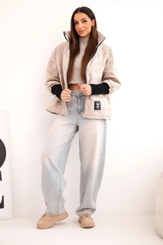 Kurtka damska wiosenna pikowana z ozdobnym tłoczeniem i zamkiem ciemno beżowa