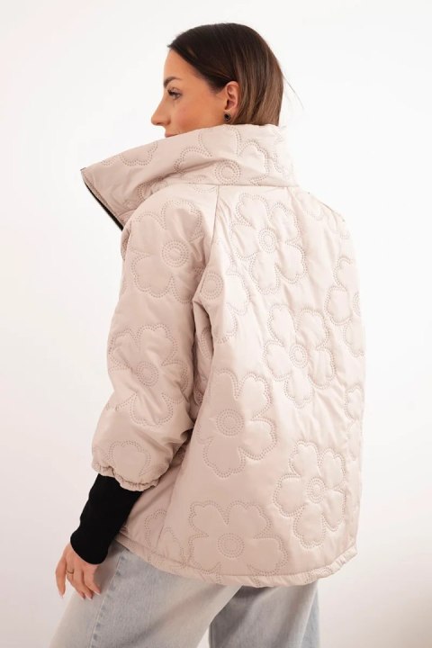 Kurtka damska wiosenna pikowana z ozdobnym tłoczeniem i zamkiem ciemno beżowa