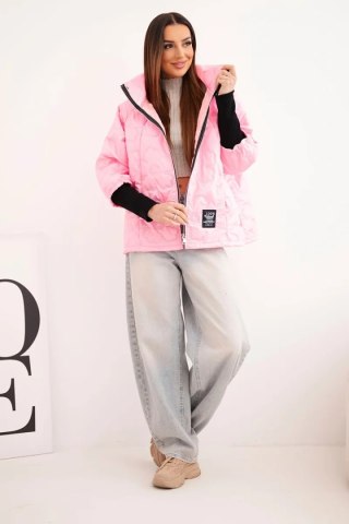 Kurtka damska wiosenna pikowana z ozdobnym tłoczeniem i zamkiem cukierkowy róż