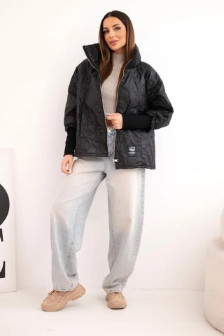 Kurtka damska wiosenna pikowana z ozdobnym tłoczeniem i zamkiem czarna