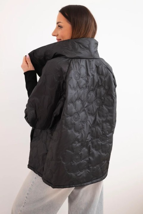 Kurtka damska wiosenna pikowana z ozdobnym tłoczeniem i zamkiem czarna