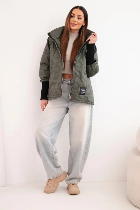Kurtka damska wiosenna pikowana z ozdobnym tłoczeniem i zamkiem khaki