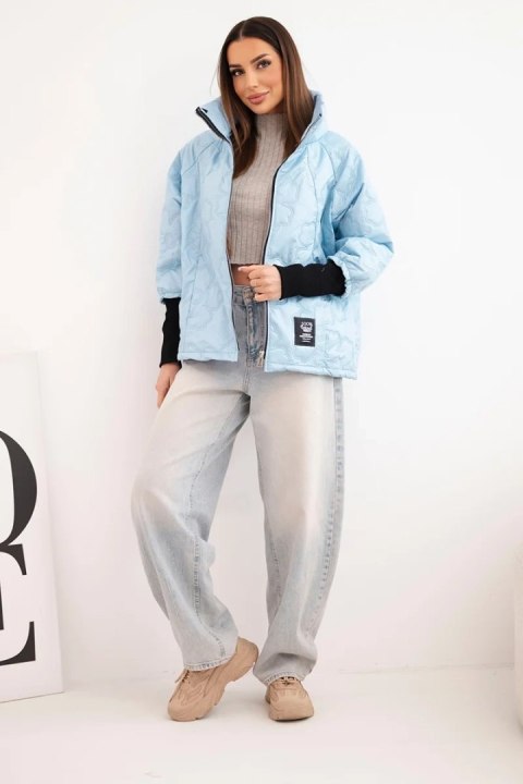 Kurtka damska wiosenna pikowana z ozdobnym tłoczeniem i zamkiem niebieska