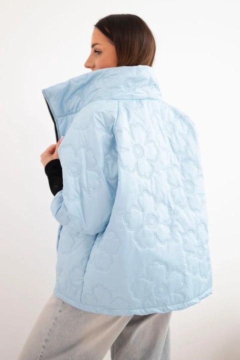 Kurtka damska wiosenna pikowana z ozdobnym tłoczeniem i zamkiem niebieska