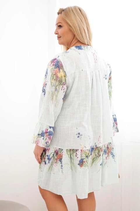 Sukienka damska bawełniana Plus Size z dekoltem V i guzikami kwiatowy wzór miętowa