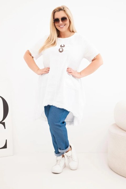Sukienka damska bawełniana Plus Size z dłuższym tyłem i kieszenią biała