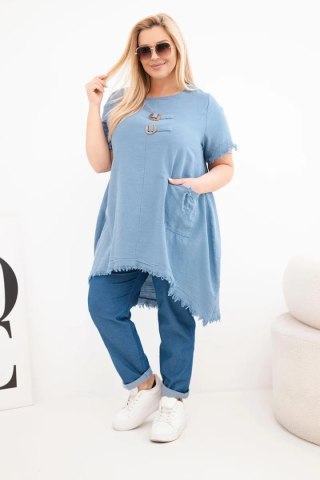 Sukienka damska bawełniana Plus Size z dłuższym tyłem i kieszenią jeansowa
