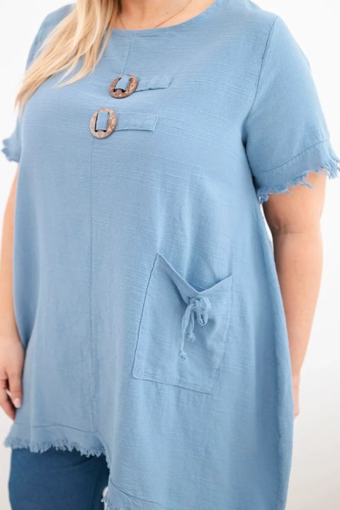 Sukienka damska bawełniana Plus Size z dłuższym tyłem i kieszenią jeansowa