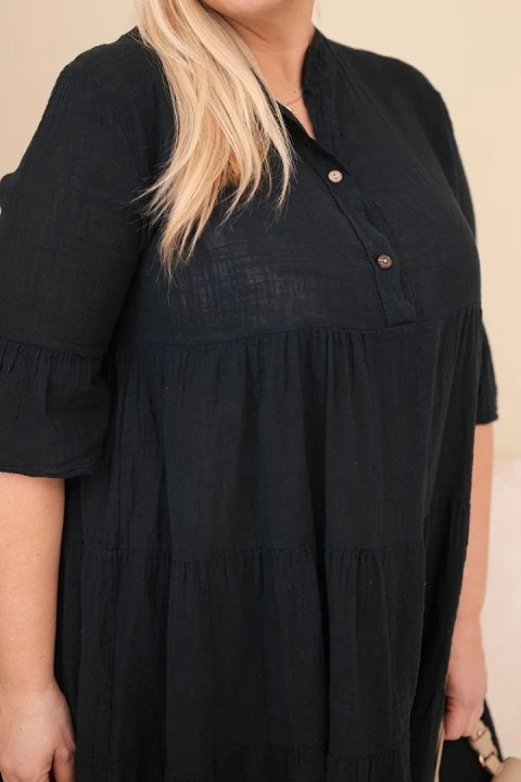 Sukienka damska bawełniana Plus Size z falbanami czarna