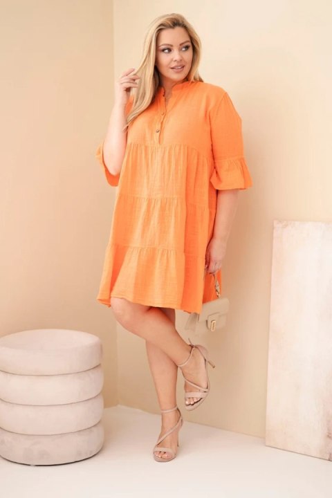 Sukienka damska bawełniana Plus Size z falbanami pomarańczowa
