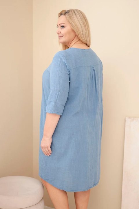 Sukienka damska bawełniana Plus Size z wiązaniem przy dekolcie jeansowa
