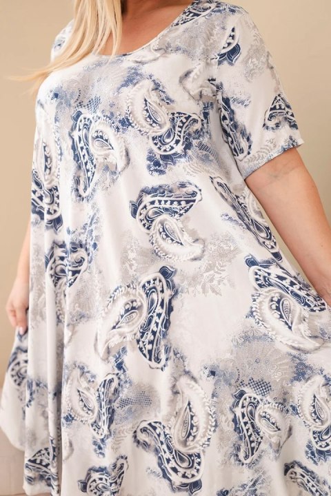 Sukienka damska wiskozowa Plus Size z krótkim rękawem i fasonem paisley beżowa