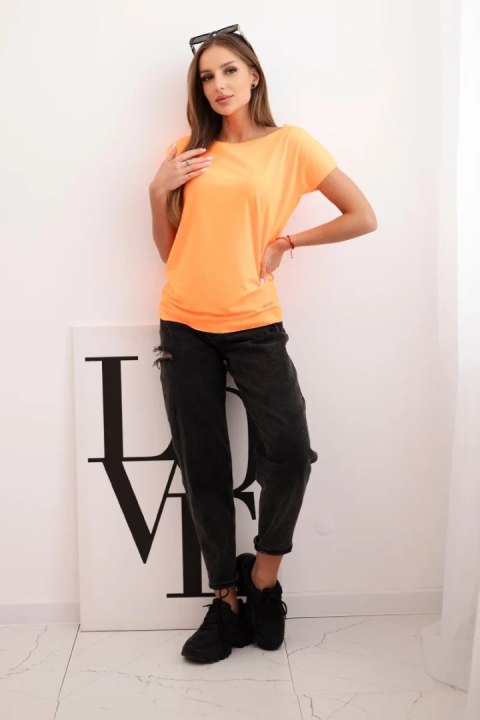 Bluzka damska bawełniana basic z krótkim rękawem pomarańczowy neon