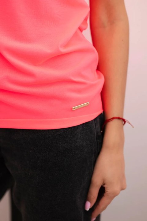 Bluzka damska bawełniana basic z krótkim rękawem różowy neon