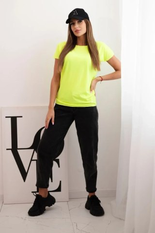 Bluzka damska bawełniana basic z krótkim rękawem żółty neon