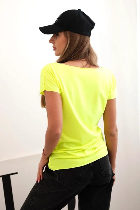 Bluzka damska bawełniana basic z krótkim rękawem żółty neon