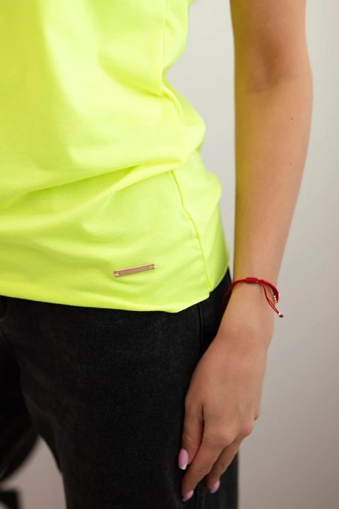 Bluzka damska bawełniana basic z krótkim rękawem żółty neon