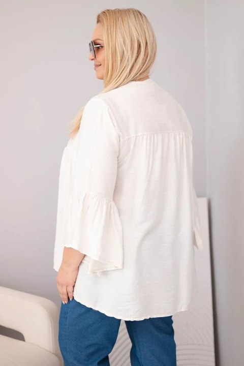 Bluzka damska wiskozowa Plus Size z falbaniastym rękawem i dekoltem V beżowa