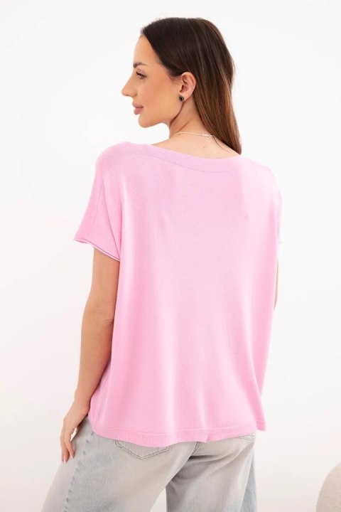 Bluzka damska wiskozowa oversize z krótkim rękawem i okrągłym dekoltem cukierkowy róż
