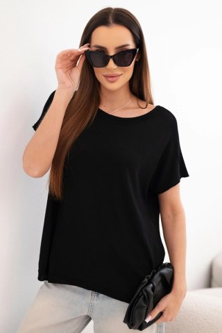 Bluzka damska wiskozowa oversize z krótkim rękawem i okrągłym dekoltem czarna