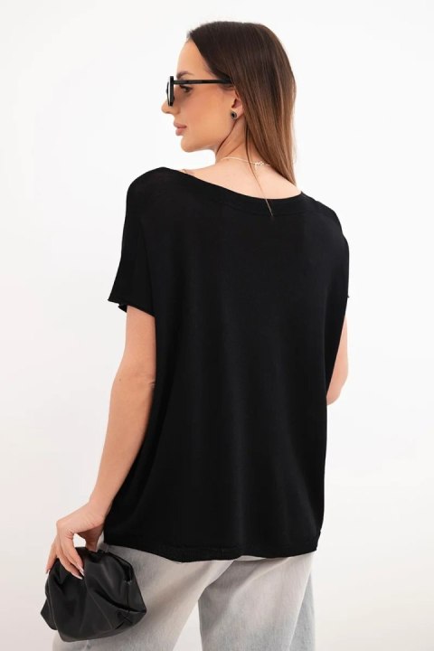 Bluzka damska wiskozowa oversize z krótkim rękawem i okrągłym dekoltem czarna