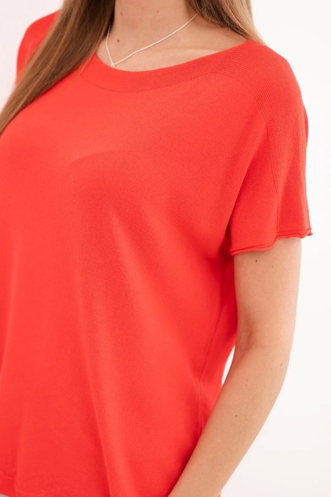 Bluzka damska wiskozowa oversize z krótkim rękawem i okrągłym dekoltem czerwona