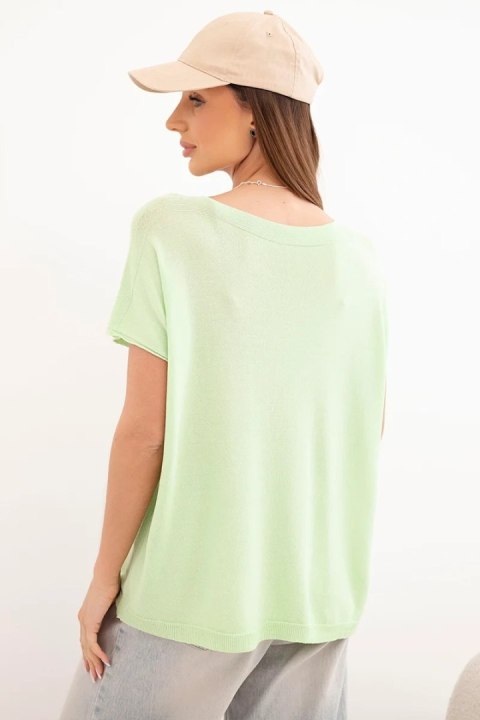 Bluzka damska wiskozowa oversize z krótkim rękawem i okrągłym dekoltem jabłkowa